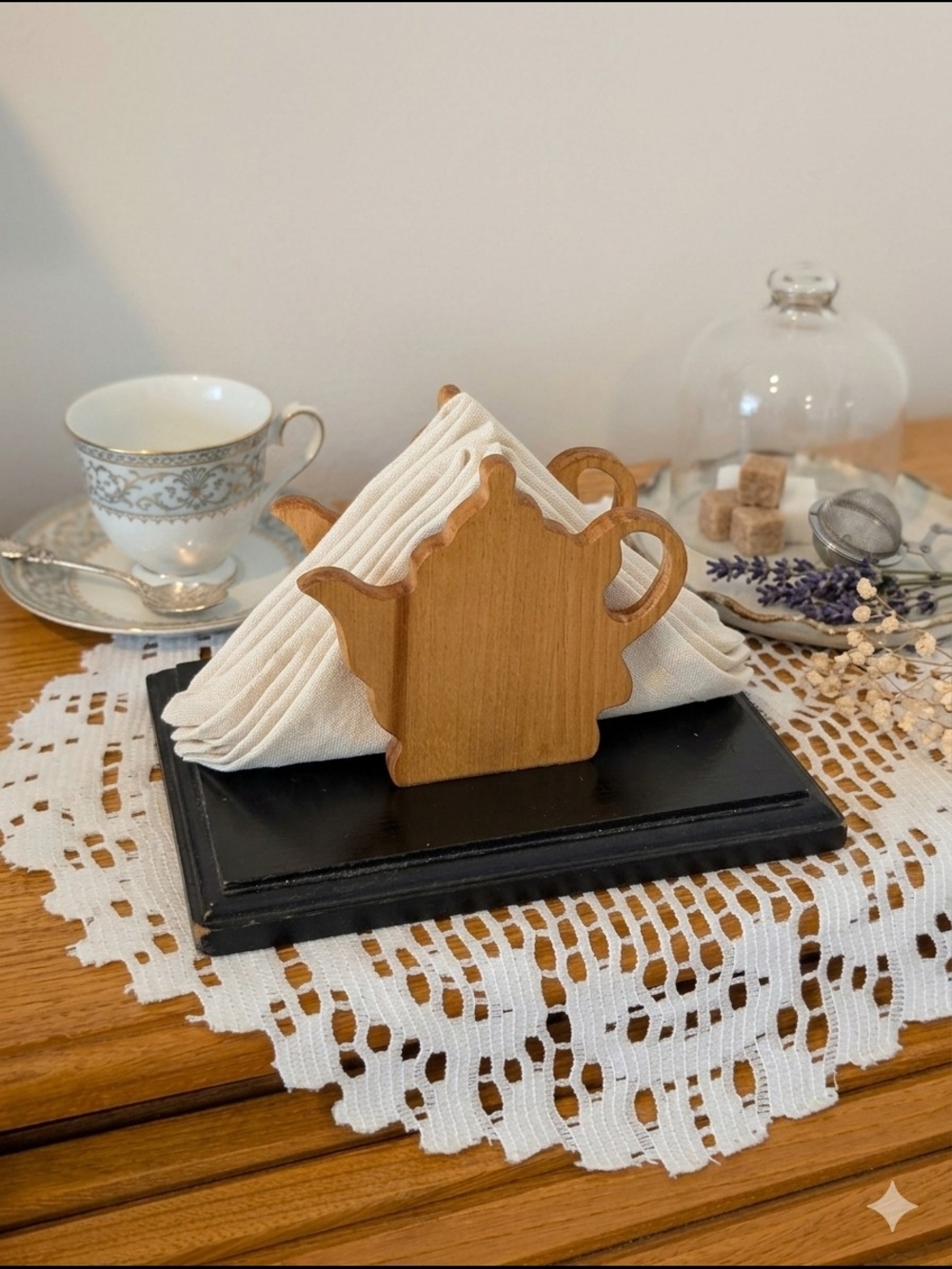 Wood Teapot Napkin Holder - Natural Brown